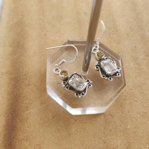 Crystal and citrine Facetted cut stone set in antique polish Sterling silver earrings,92.5 purity,silver ear wire,20*12mm size,natural stone