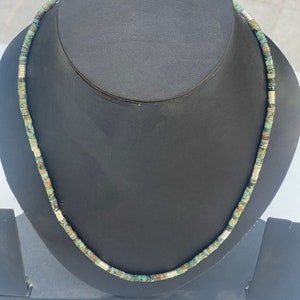 Beaded necklace African turquoise beads 4mm with copper heishi beads with silver polish and silver lock with silver polish 925%