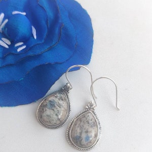 Beautiful K2 Jasper teardrop cabochon in sterling silver earrings,925 purity,natural gemstone,22*16*5mm size,silver ear wire,16*12mm stone
