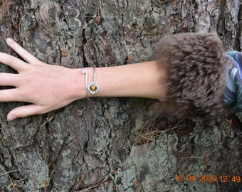 silver plated boho bangle with precious stone