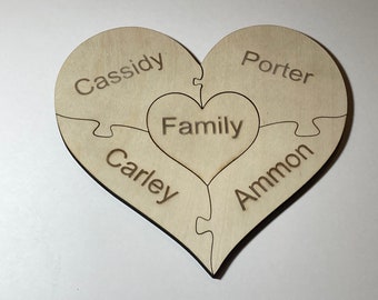 Puzzle de cœur familial en bois personnalisé, puzzle d'unité familiale, puzzle d'annonce de mariage, puzzle de révélation de bébé