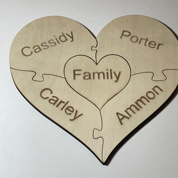 Personalized Wooden Family Heart Puzzle Family Unity Puzzle Wedding Announcement Puzzle Baby Reveal puzzle