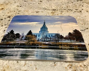 Idaho Falls custom Church of Jesus Christ temple puzzle Christmas winter scene