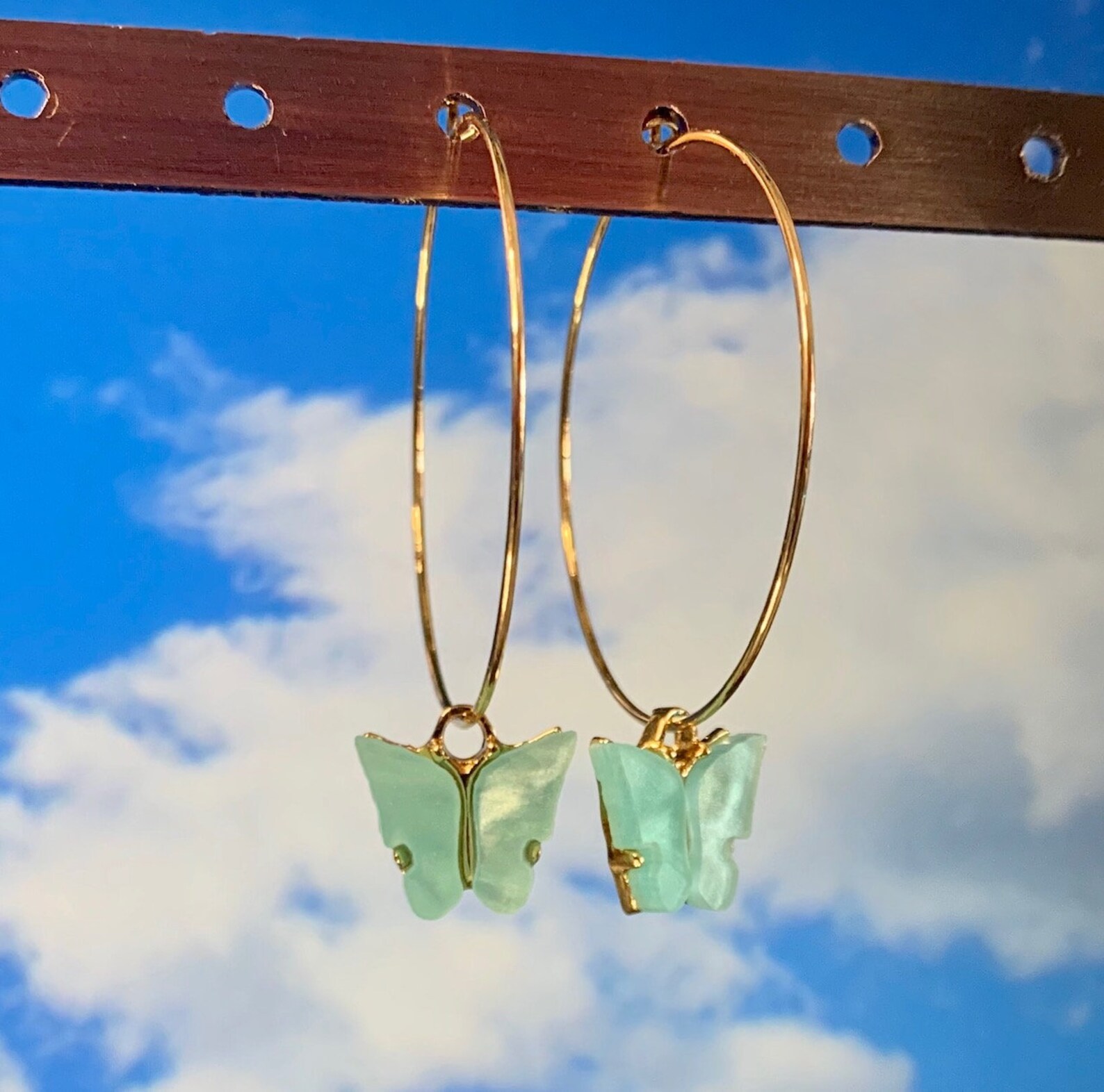 Pastel Blue Butterfly Hoop Earrings Cute Earrings Gift For Etsy