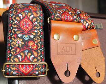 Gitarrengurt / Leder gitarrenband / Vintage Gitarrenband - "Zephyr" Gitarrenband - Vintage / Retro / Personalisierung / Kundenspezifische Gravur