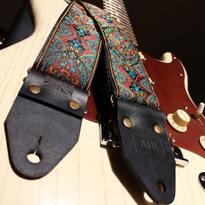 The Limited Edition Kashmir Air Guitar Strap, Woven, Thick Leather Ends, Personalisation, Custom Engraving and Logo Options image 1