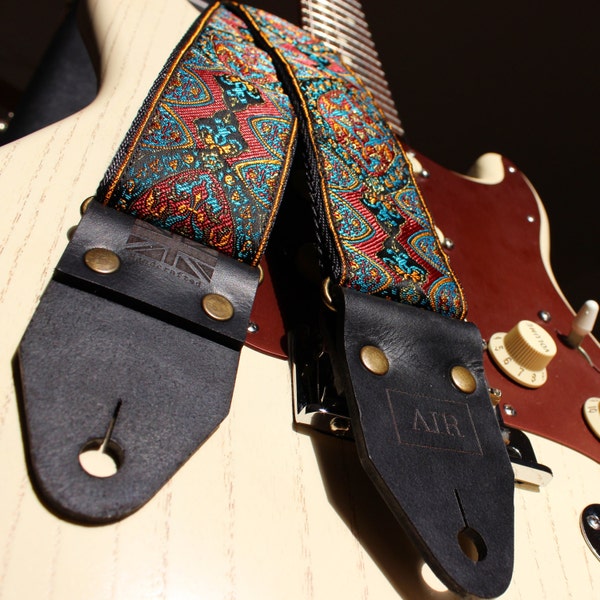 The Limited Edition "Kashmir" Air Guitar Strap, Woven, Thick Leather Ends, Personalisation, Custom Engraving and Logo Options