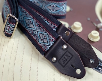 Guitar Strap / Leather Guitar Strap / Vintage Guitar Strap - "Odin Two" Guitar Strap - Vintage / Retro/ Personalisation/ Custom Engraving