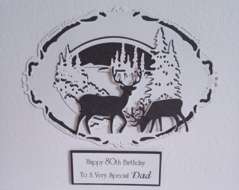 Handmade Luxury Personalised Stag Card, 100th,90th,80th,70th,60th, Dad, Granddad, Son, Nephew, Retirement, Birthday