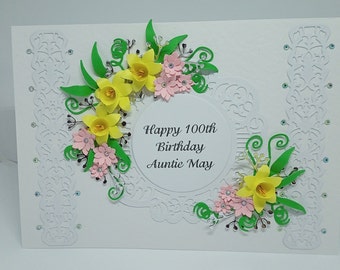 Luxury Handmade Card, Birthday Mother's Day Easter Mum,Mom,Auntie,Sister,Daughter,100th,90th,80th,70th,65th,21st Daffodils