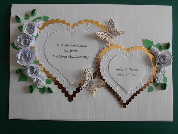Personalised Die cut  Filigree Heart Wedding/Anniversary card & Money Wallet A5 
