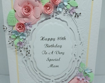 Luxury Handmade Personalise Birthday Card Large Pink Roses, Mum,Mom,Mother's Day,Sister,100th,90th,80th,60th,40th,21st,18th