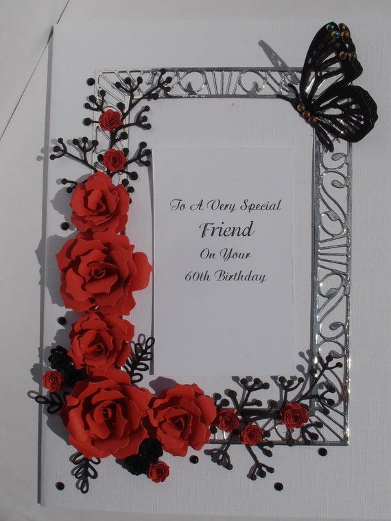 Personalised Handmade Luxury Birthday//AnniversaryCard.Quilled Roses multi colour
