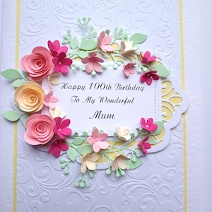 Handmade Personalised Birthday Card Pink and Roses Cream: Mum, Auntie, Sister, Dad, Daughter, Friend, 100th,90th80th60th ,Boxed