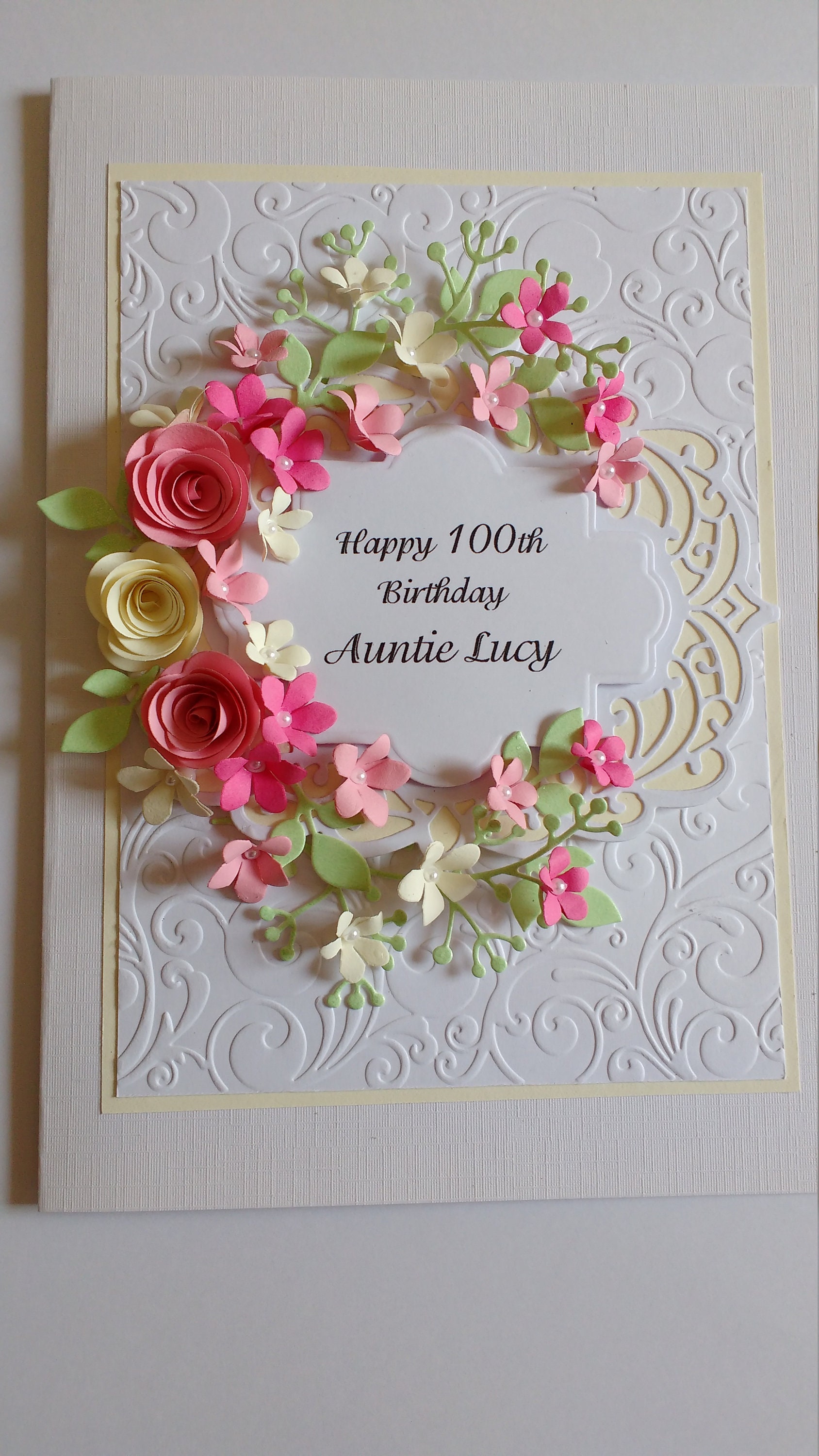 Handmade Personalised 40th,50th,60th,100th Birthday Card Pink and Yel…