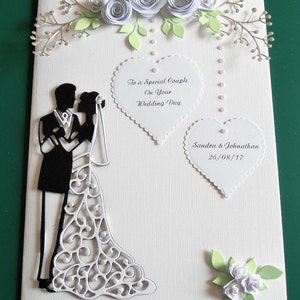 Handmade Personalised Wedding Card with Bride and Groom Quilled Roses