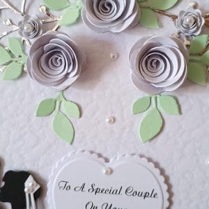 Personalized Handmade Wedding Card: Bride & Groom, White Roses , Boxed ...