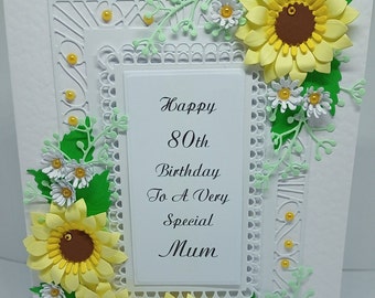 Luxury Handmade Card, With Large Sunflowers, Birthday,Wedding,Easter,Mother's Day, Auntie,Mum.Daughter, 100th,80th,90th,50th.21st