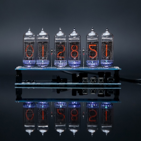 Nixie tube clock with easy replaceable assembled with adapter 6-tubes w/out enclosure by MILLCLOCK Gift Idea for Dad Husband Boyfriend
