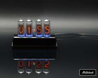 IN-14 Nixie tube Clock assembled with black acrylic and wood ENCLOSURE and adapter 4-tubes by MILLCLOCK