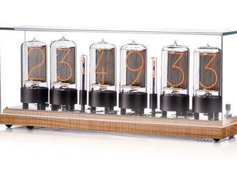 Easy Replaceable ZIN-70 Nixie tube Clock assembled with walnut base and and glass cover z568m size
