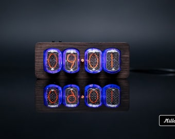 IN-12 Nixie tube Clock assembled with dark chocolate wood ENCLOSURE and adapter 4-tubes by MILLCLOCK