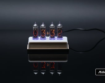 IN-14 Nixie tube Clock assembled with Wooden ENCLOSURE and adapter 4-tubes by MILLCLOCK