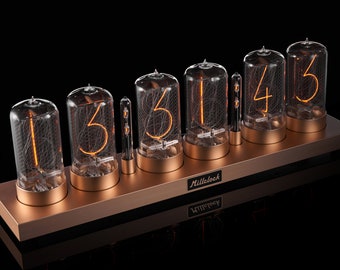 ZIN-70 Authentic Nixie Tubes Clock in Classic Gold Aluminum Case Modern Design | Retro Table Office Clock | Christmas Holiday Gift