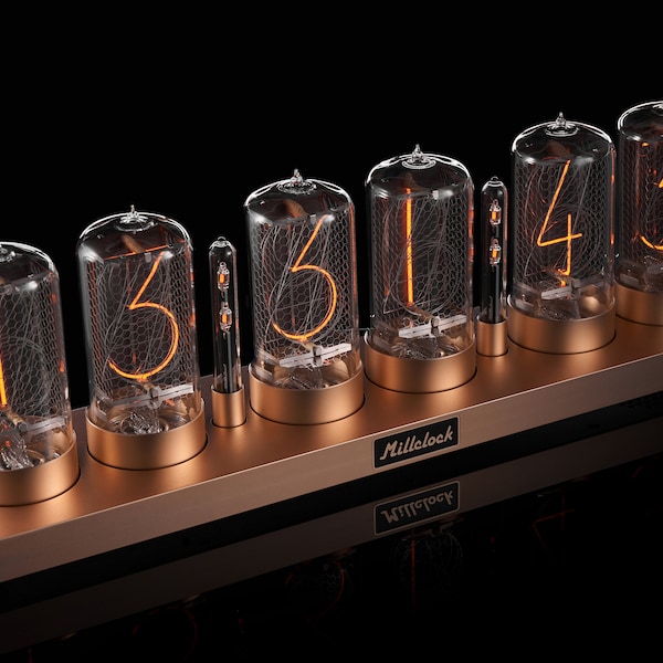 ZIN-70 Authentic Nixie Tubes Clock in Classic Gold Aluminum Case Modern Design | Retro Table Office Clock | Christmas Holiday Gift