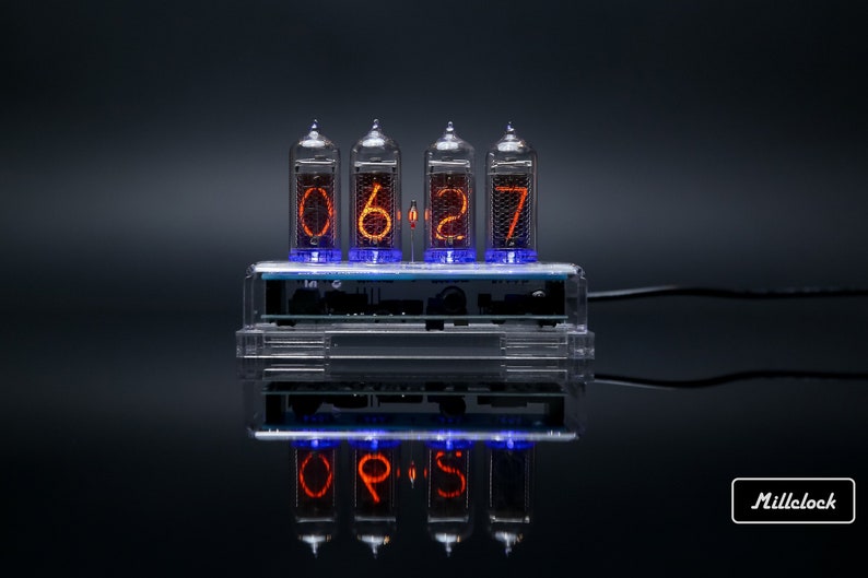 IN-14 Nixie tube Clock assembled with ENCLOSURE and adapter 4-tubes by MILLCLOCK image 1