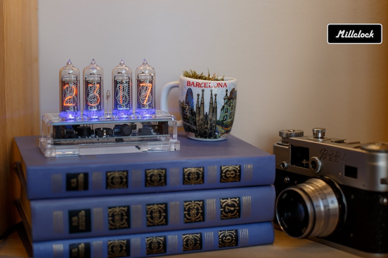 IN-14 Nixie tube Clock assembled with ENCLOSURE and adapter 4-tubes by MILLCLOCK image 5