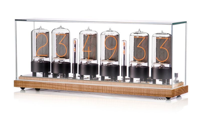 Easy Replaceable ZIN-70 Nixie tube Clock assembled with walnut base and and glass cover z568m size image 1