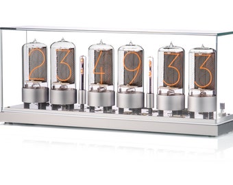 Easy Replaceable ZIN-70 Nixie tube Clock assembled with silver aluminum base and and glass cover z568m size