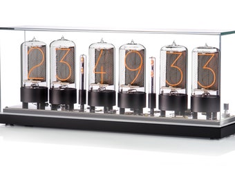 Easy Replaceable ZIN-70 Nixie tube Clock assembled with black aluminum base and and glass cover z568m size