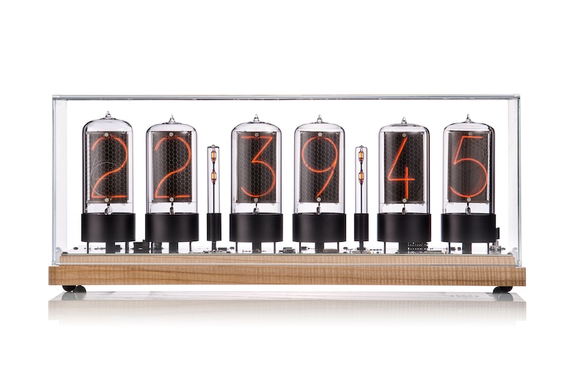 Easy Replaceable ZIN-70 Nixie tube Clock assembled with walnut base and and glass cover z568m size image 4