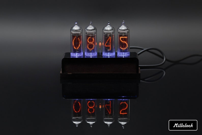 Nixie Tube Clock IN-14 tube classic wood and black case 4-tubes Gift Idea for Dad Husband Boyfriend Vintage Style by MILLCLOCK image 1