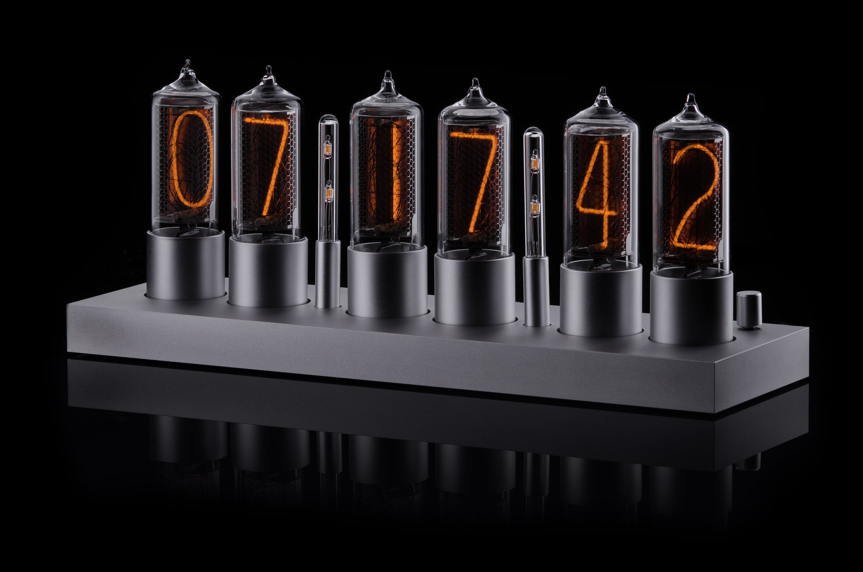 Very large Nixie Tube clock 6 IN-18 (NOS) in brushed steel case