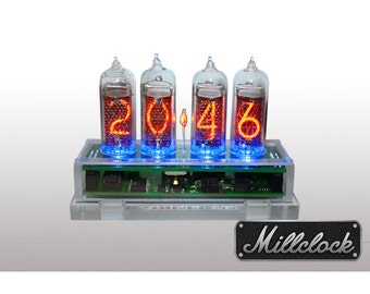IN-14 Nixie tube Clock assembled with ENCLOSURE and adapter 4-tubes by MILLCLOCK
