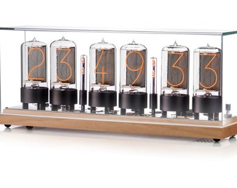 Easy Replaceable ZIN-70 Nixie tube Clock assembled on maple base and and glass cover z568m size