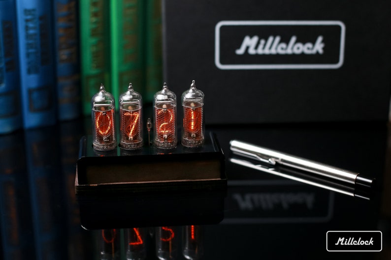 Nixie Tube Clock IN-14 tube classic wood and black case 4-tubes Gift Idea for Dad Husband Boyfriend Vintage Style by MILLCLOCK image 4