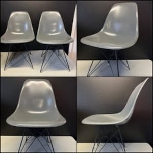 PAIR (2x) Original Herman Miller Eames GREY Fiberglass Shell Chairs