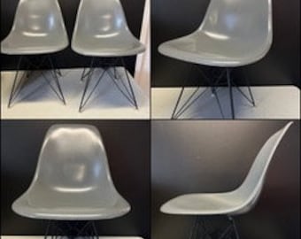 PAIR (2x) Original Herman Miller Eames GREY Fiberglass Shell Chairs