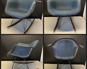 Original Herman Miller Eames BLUE Walnut ROCKER Fiberglass Shell Chair