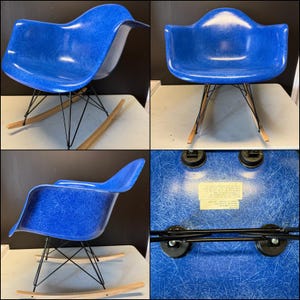 Original HERMAN MILLER Eames BLUE Fiberglass Rocker Shell Chair