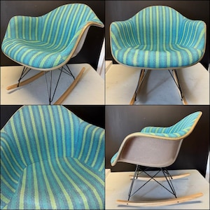 Original HERMAN MILLER Eames GIRARD Blue Fiberglass Rocker Shell Chair