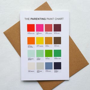 The Parenting Paint Chart, new baby card, funny baby shower card, parenting, new parent card, funny baby card alternative new baby card image 1
