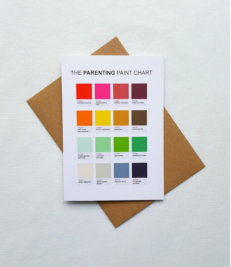 The Parenting Paint Chart, new baby card, funny baby shower card, parenting, new parent card, funny baby card alternative new baby card image 1