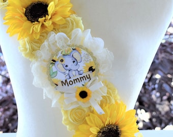 Sunflower Elephant Shoulder Sash, Elephant Sunflower Shoulder Sash, Sunflower Baby Shower, Girasol Sash, Elephant Sunflower Shower, Custom