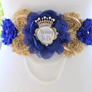 Royal Gold Prince Flower Sash, Royal Gold Maternity Sash, Royal Gold Pregnant Sash, Mommy and Daddy To Be, Royal Prince Baby Shower, Custom