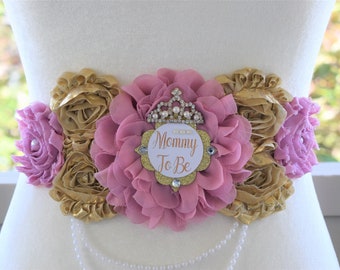 Mauve Gold Dirty Pink Maternity Sash, Dusty Pink Maternity sash, Gold Mauve Pink Gold Belly Sash, Gold Old Pink Baby Shower Gift, Custom